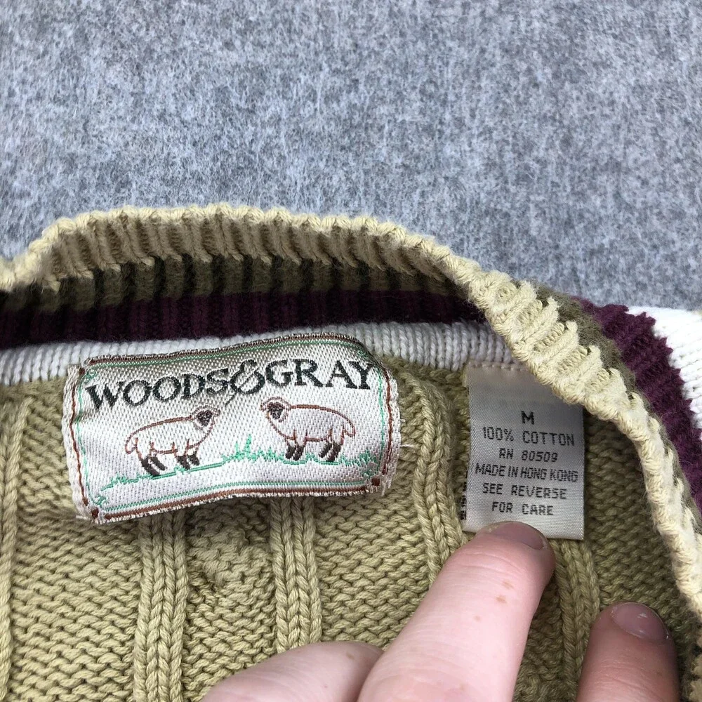 Vintage Woods & Gray Sweater Mens Medium Beige Cable Knit V Neck Hong Kong